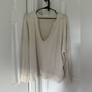 We The Free Cream Thermal V-Neck Pullover